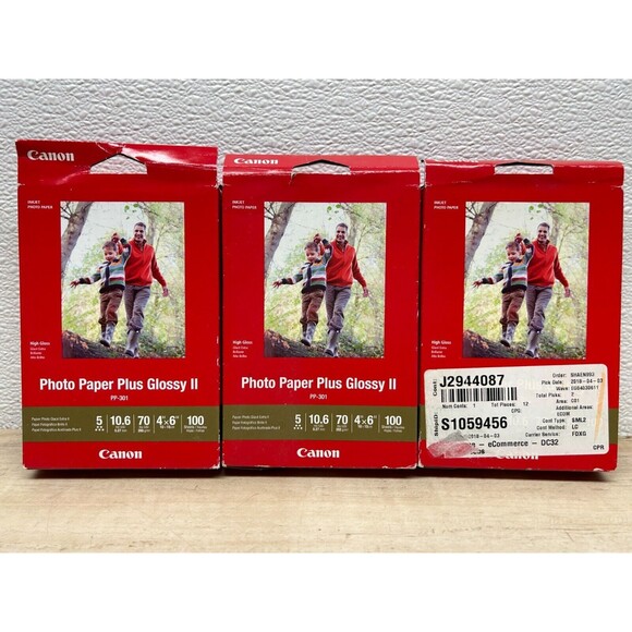 Canon Inkject Photo Paper PP-301 Plus Glossy II 300 Sheets 4"x6" 3 Packs Sealed